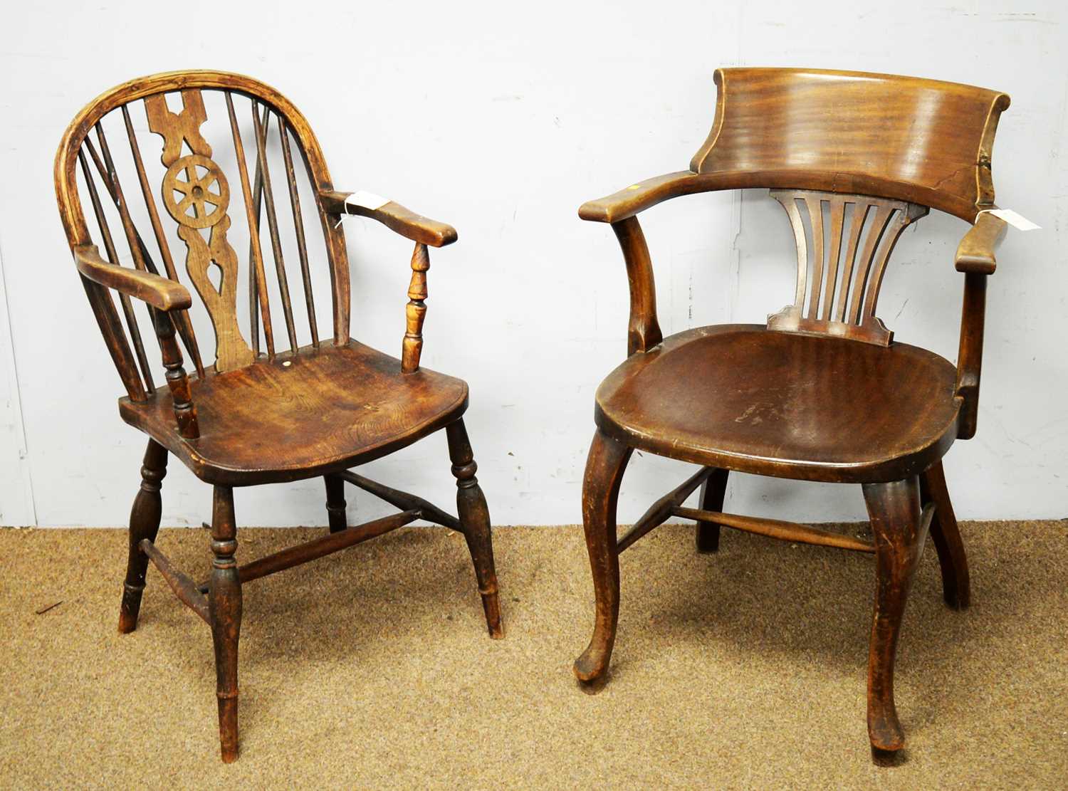 Lot 2 - Late 19th Century ash and elm Windsor chair and another