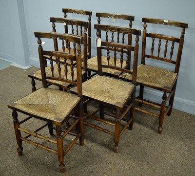 Lot 18 - Six oak 19th Century rustic rush seated dining chair