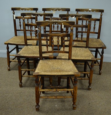 Lot 18 - Six oak 19th Century rustic rush seated dining chair