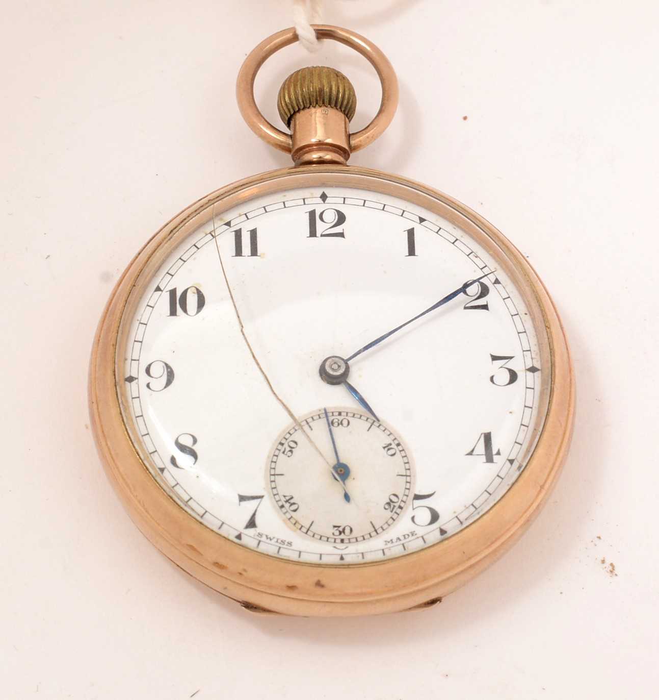 Lot 105 - A 9ct gold cased open-faced pocket watch.