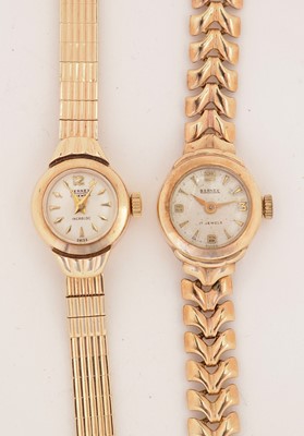 Lot 159 - Two ladies' Bernex 9ct gold cased wristwatches.