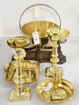 Lot 344 - Pair of W&T Avery scales and a selection of brass wares