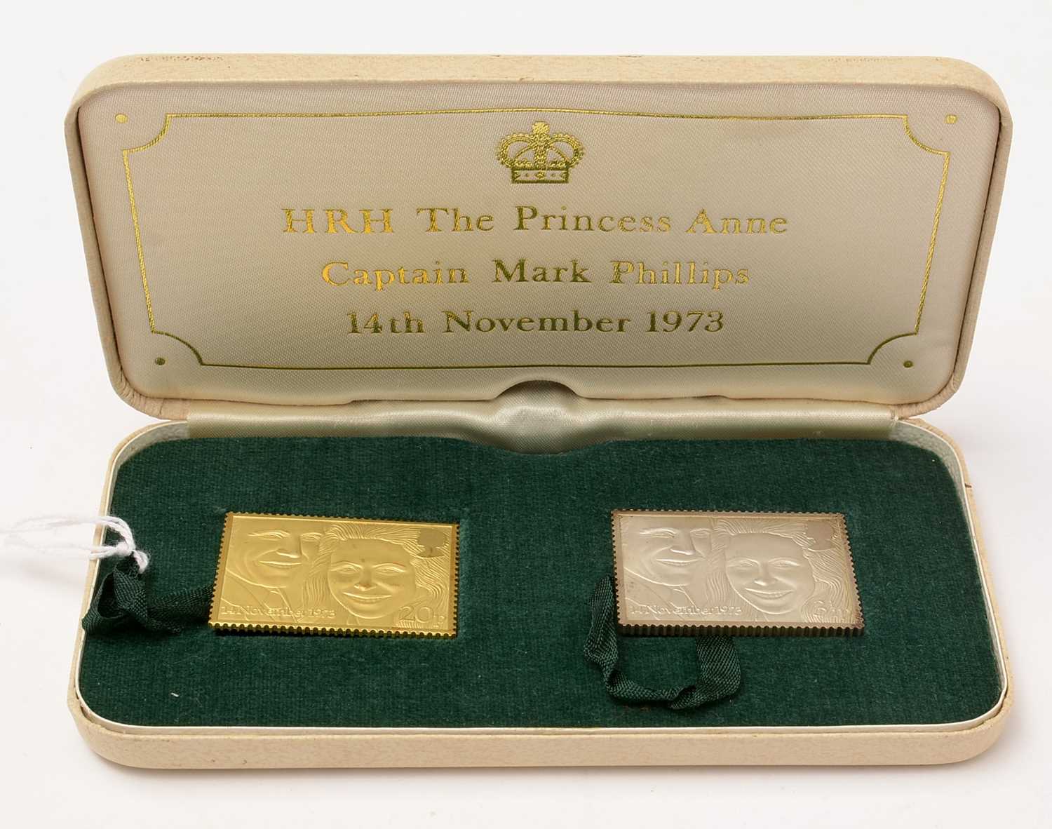 Lot 166 - "The Royal Wedding Stamp Replicas", 22ct gold and silver ingots.