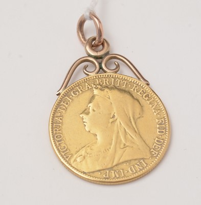 Lot 121 - A Victorian 1893 gold double sovereign, in pendant mount.