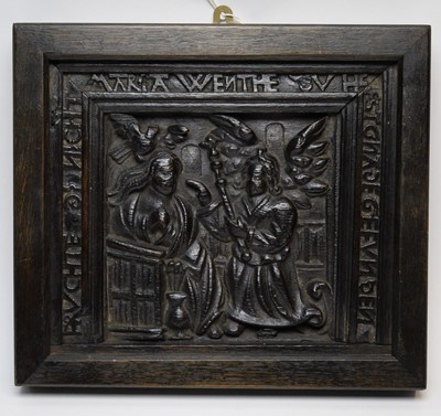 Lot 508 - A German carved oak panel of the Annunciation