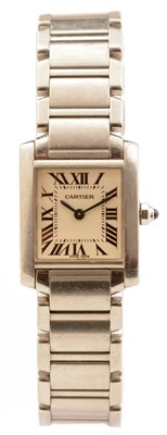 Lot 31 - A Cartier Tank Francaise lady's steel cased bracelet watch