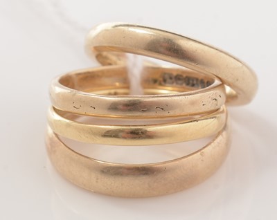 Lot 145 - Four gold wedding rings.