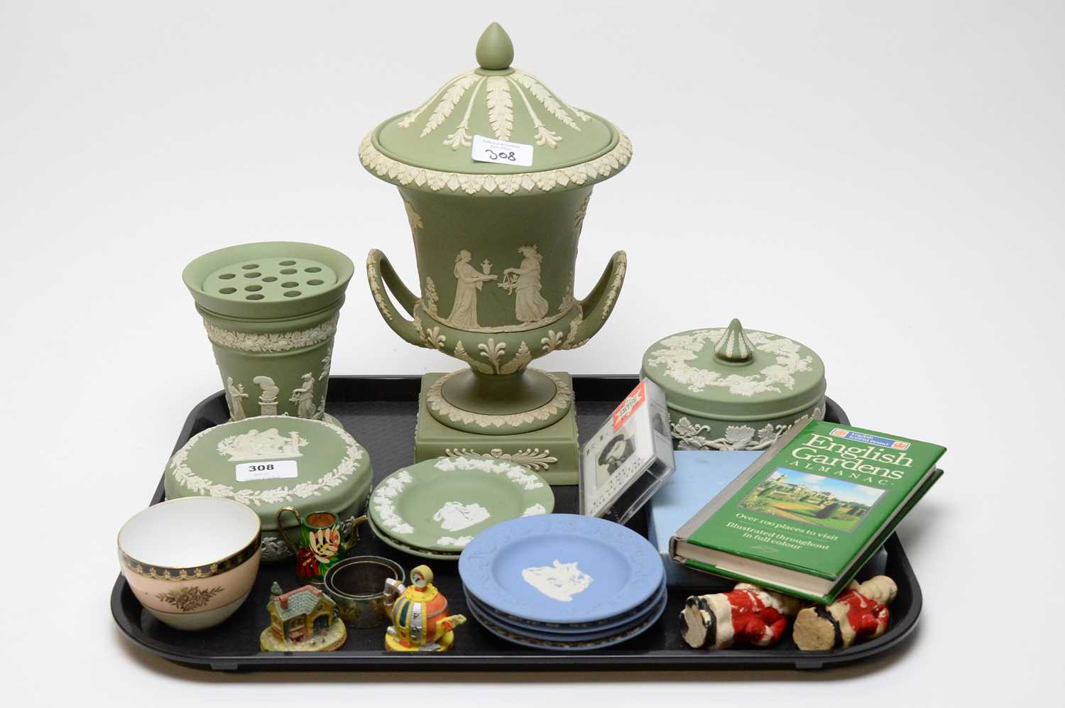 Lot 308 - A collection of 20th Century green and blue Wedgwood jasper ware