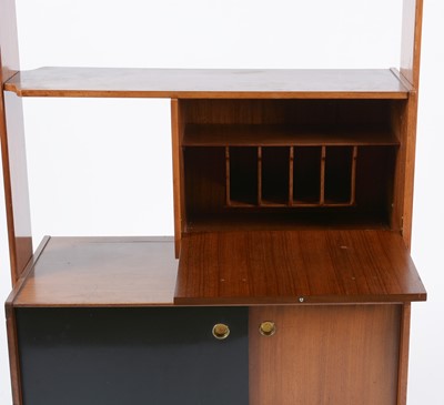 Lot 627 - G-Plan: a 'Librenza' afrormosia teak and ebonised room divider/bookcase.
