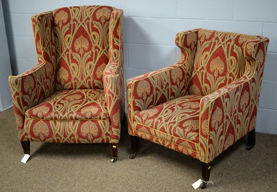 Lot 57 - Two Edwardian chairs upholstered in Art Nouveau style fabric