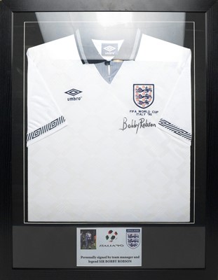 Lot 640 - An England Italia 90 football shirt signed by Sir Bobby Robson