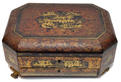 Lot 585 - A 19th Century Chinese lacquered work box