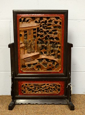 Lot 6 - Late 19th/early 20th C carved Chinese firescreen.