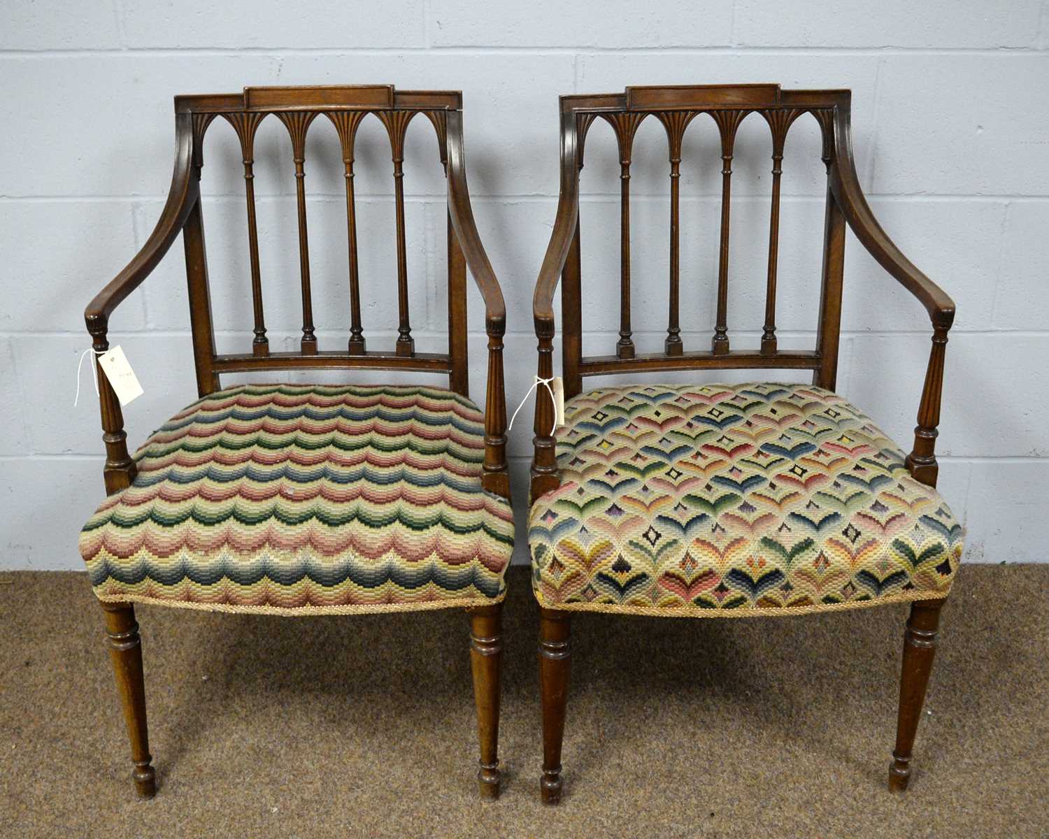 Lot 23 - Two late 19th C mahogany carver chairs.