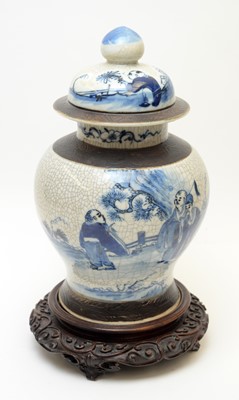 Lot 431 - Chinese crackle glaze vase, cover and stand