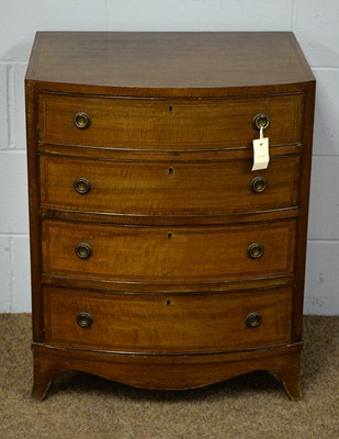 Lot 9 - 20th C George III style bowfront chest of drawers. and a 20th C Regency style walnut pot cupboard.