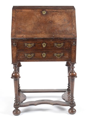 Lot 639 - A William and Mary style walnut and herringbone strung bureau