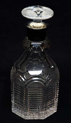 Lot 543 - 19th Century cut glass decanter with later silver collar
