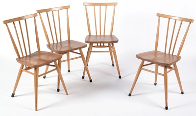 Lot 625 - Ercol: set of four elm and beech No. 391 all-purpose Windsor chairs.