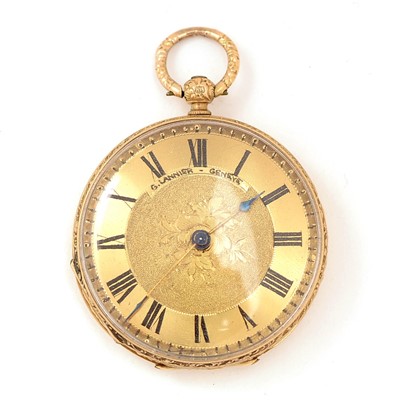 Lot 9 - G. Lannier, Geneva: an 18ct yellow gold cased open faced fob watch
