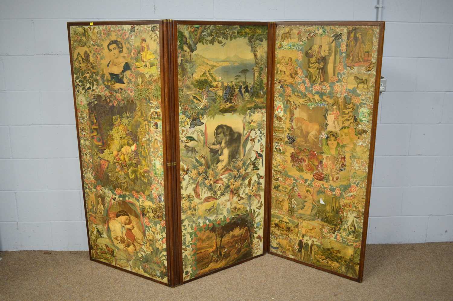 Lot 69 - A late Victorian decoupage two-fold dressing screen
