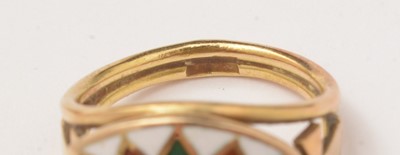 Lot 45 - An Egyptian revival gold and enamel ring and matching earrings