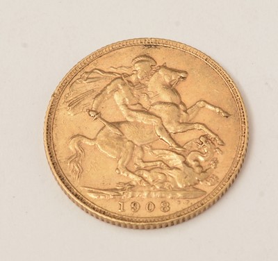 Lot 80 - An Edwardian 1908 gold sovereign.
