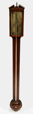 Lot 569 - Cortil, Burton: a 19th Century mahogany and herring bone banded stick barometer