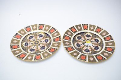 Lot 433 - Pair of Royal Crown Derby Imari pattern dinner plates.