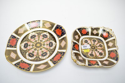 Lot 441 - Two Royal Crown Derby Imari pattern dishes.