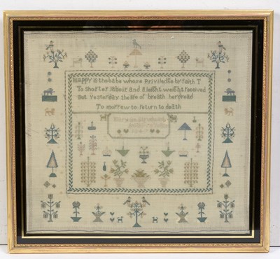 Lot 758 - An early Victorian needlework sampler by Maryan Strudwick.