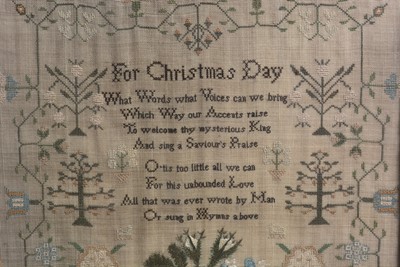 Lot 760 - A George IV 'Christmas Day' needlework sampler by Letitia Baverstock.