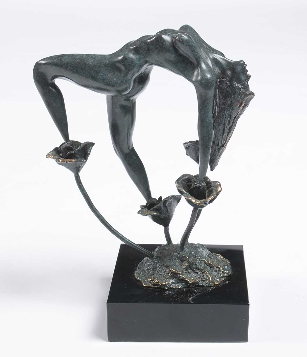 Lot 670 - Lorenzo Quinn - A bonded bronze on black marble 'Rose'.