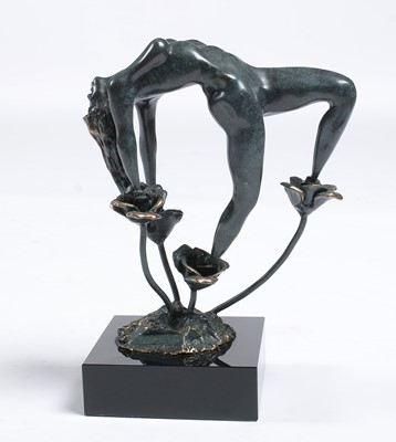 Lot 670 - Lorenzo Quinn - A bonded bronze on black marble 'Rose'.