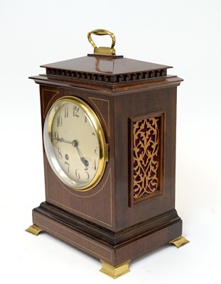 Lot 563 - Late 19th Century mahogany quarter-chiming bracket clock.