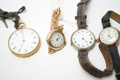 Lot 189 - Watches including a lady's 9ct gold-cased wristwatch on a yellow-metal flexible bracelet strap