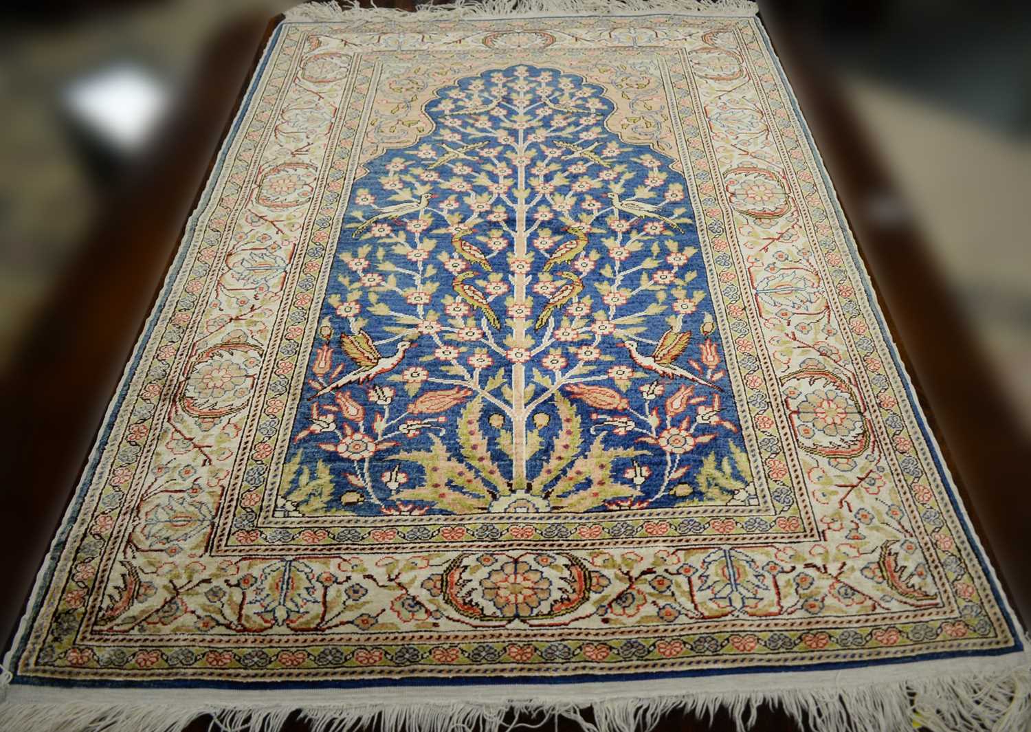 Lot 90 - A Turkish half silk prayer rug