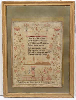 Lot 766 - A 19th Century school needlework sampler by Ruth Knapp