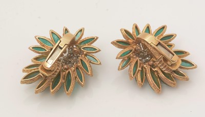Lot 98 - Cartier, Paris: a pair of enamel, diamond and 18ct yellow gold earrings.