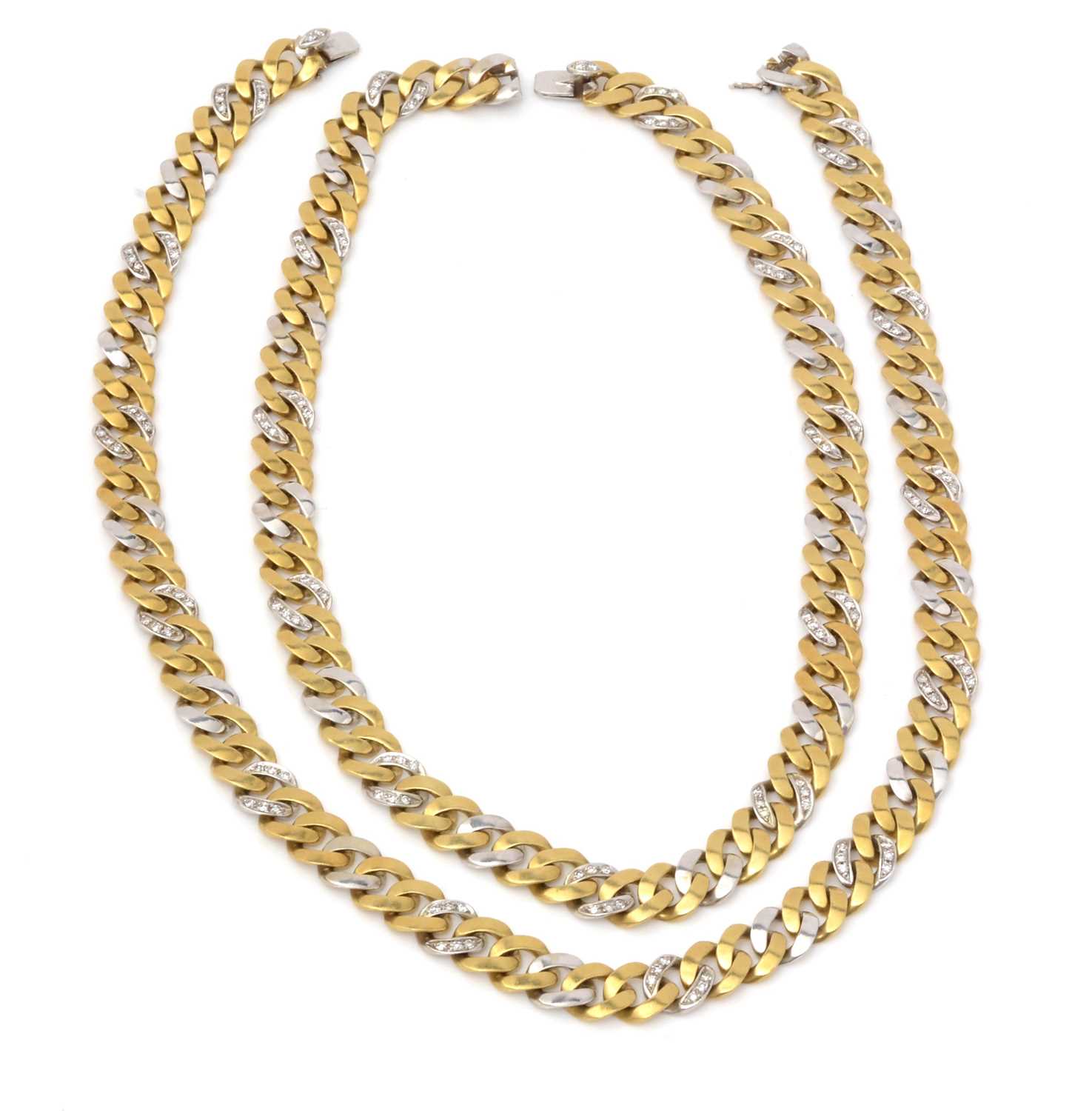 Lot 100 - Two 18ct gold and diamond necklaces.