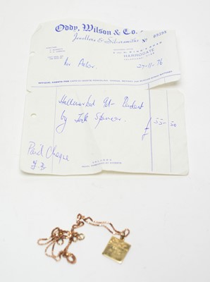 Lot 194 - A Jack Spencer 9ct gold ingot pendant on chain.