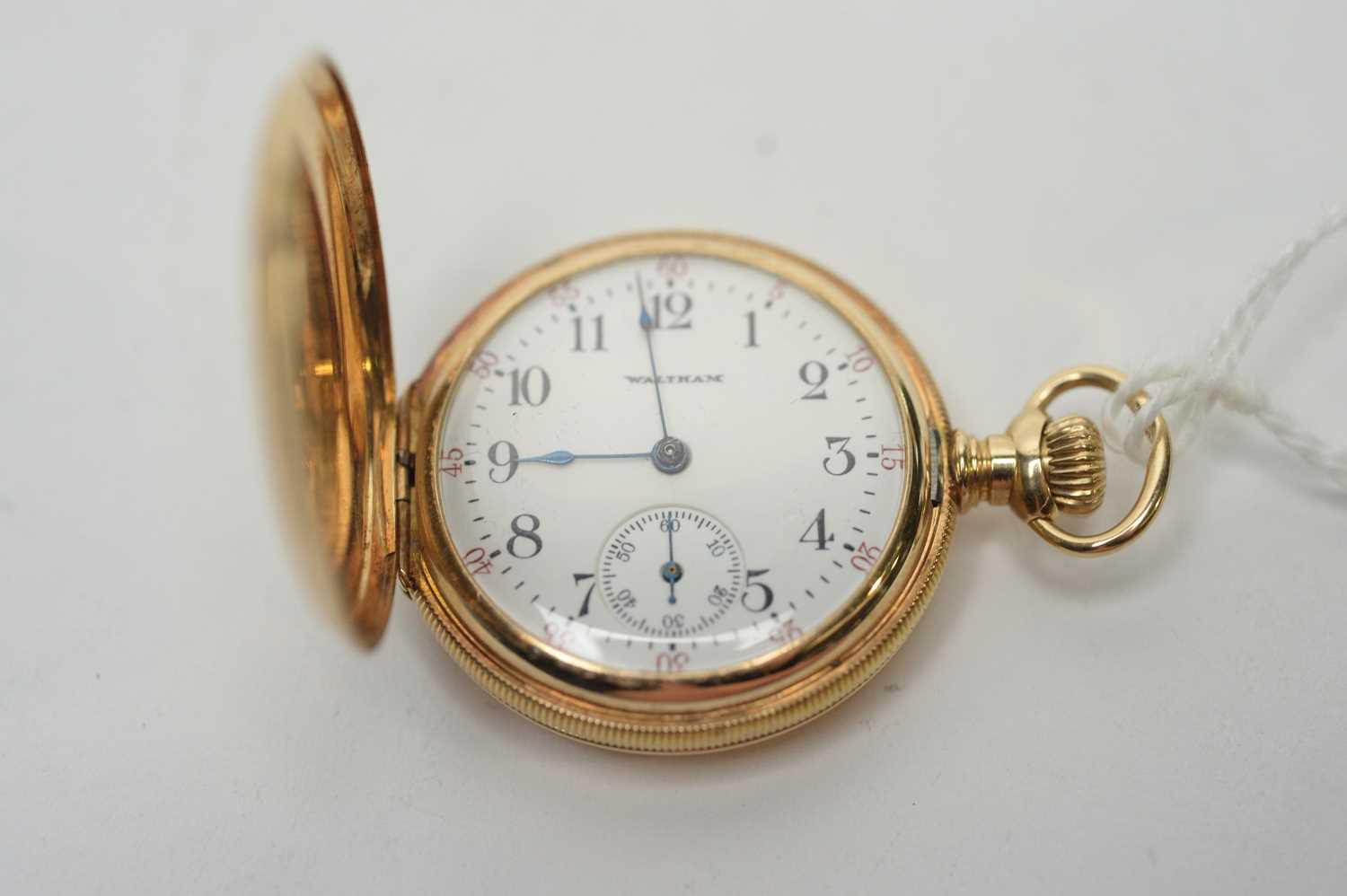 Lot 195 - A yellow-metal cased Waltham hunter fob watch