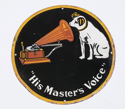 Lot 670 - A 'His Master's Voice' HMV enamel advertising sign