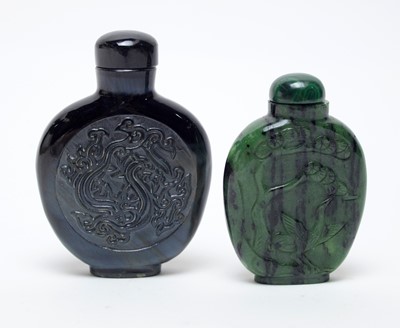 Lot 466 - Labradorite snuff bottle, green hardstone snuff bottle.