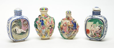 Lot 468 - Four Chinese moulded porcelain snuff bottles