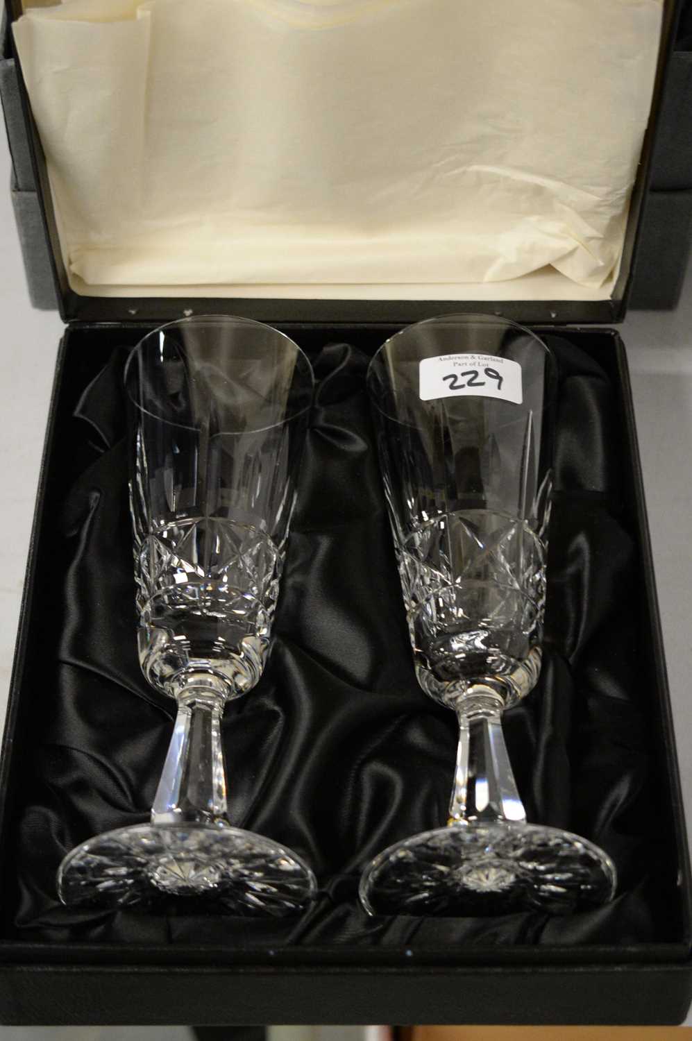 Lot 229 Three pairs of Waterford Crystal champagne