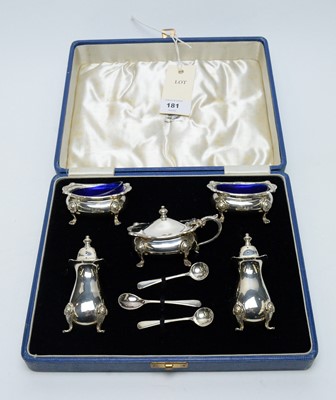 Lot 181 - A George VI silver cased cruet set and coffee spoons