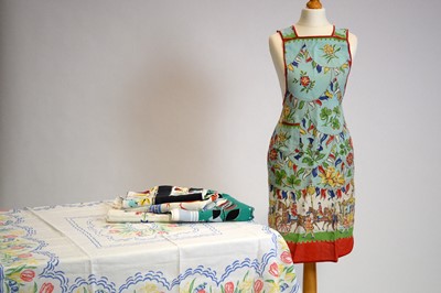 Lot 785 - A George VI coronation printed apron and 20th Century tablecloths