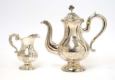 Lot 166 - A mid-19th Century 830 standard silver coffee pot and milk jug