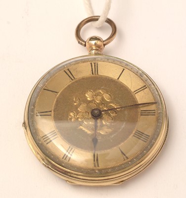 Lot 114 - A yellow-metal open-faced fob watch